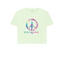 Load image into Gallery viewer, Pastel Green PEACE &amp; LOVE GREEN BOXY CROP TEE
