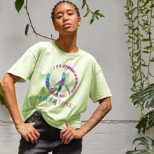 Load image into Gallery viewer, PEACE &amp; LOVE GREEN BOXY CROP T-SHIRT
