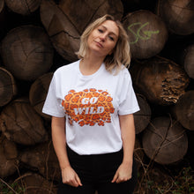 Load image into Gallery viewer, Model Wearing Go Wild Animal Print Slogan Organic Cotton Unisex T Shirt
