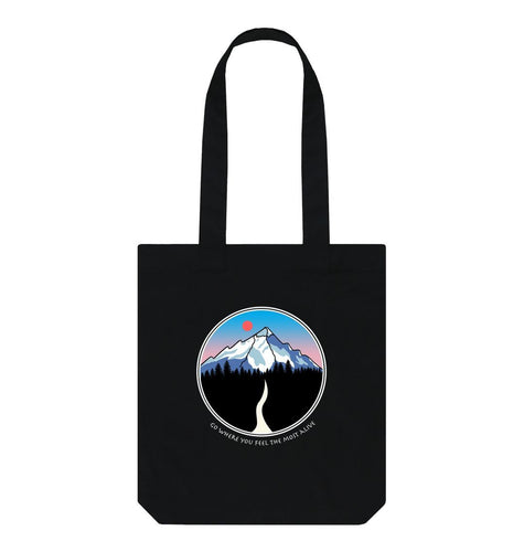 Black Feel Alive Mountain Logo Black Tote Bag